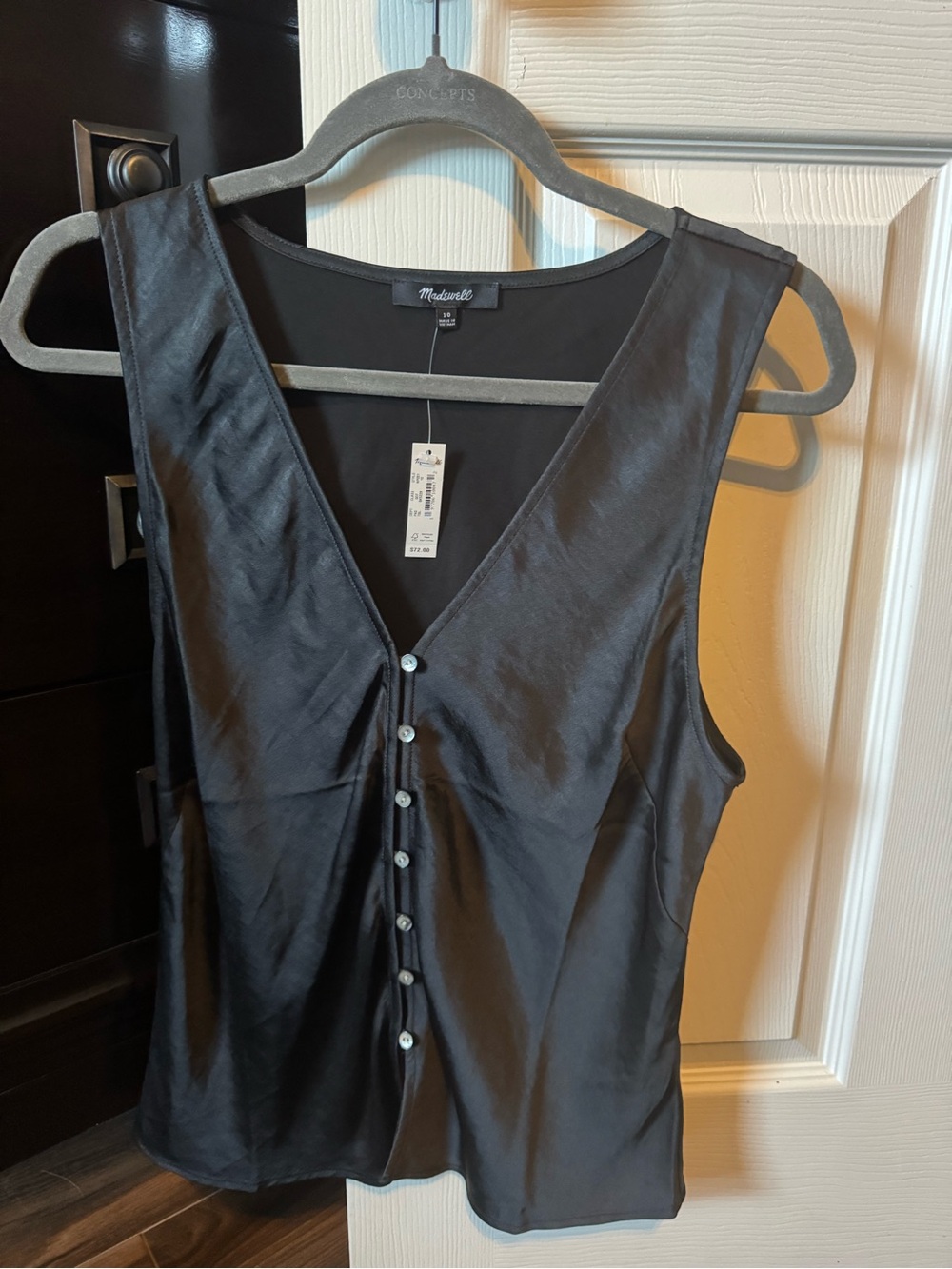 Madewell Black Satin Button-Front Tank